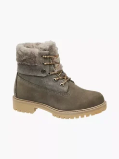 Grijze Nubuck Veterboot Gevoerd
