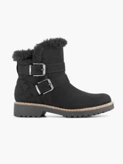 Zwarte Enkellaars Gesp Gevoerd