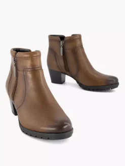 Cognac Leren Enkellaars Hak -Vanharen 2111117 H5