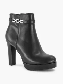 Zwarte Enkellaars Hoge Hak Sierketting -Vanharen 2120491 H6