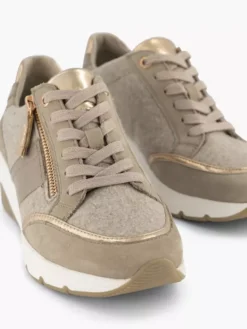 Taupe Leren Sneaker -Vanharen 2126141 H5
