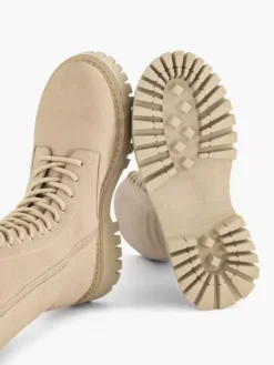 Beige Lange Leren Veterboot -Vanharen 2126368 H4