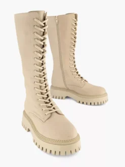 Beige Lange Leren Veterboot -Vanharen 2126368 H5