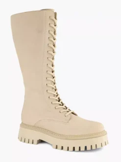Beige Lange Leren Veterboot -Vanharen 2126368 H6