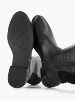 Zwarte Lange Leren Laars Elastiek -Vanharen 2127393 H3