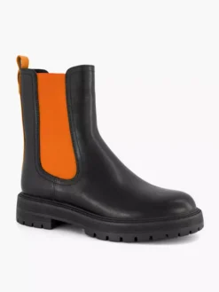 Zwarte Chelsea Boot Oranje Elastiek -Vanharen 2141625 H6