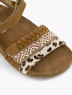 Bruine Leren Sandalen Panterprint -Vanharen 2173384 H5
