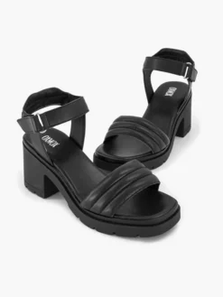 Zwarte Leren Chunky Sandalette -Vanharen 2180757 H5