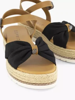ESPRIT Zwarte Platform Sandaal Touw -Vanharen 2180845 H5