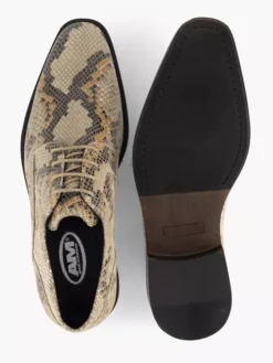 Beige Leren Veterschoen Slangenprint -Vanharen 2182004 H3