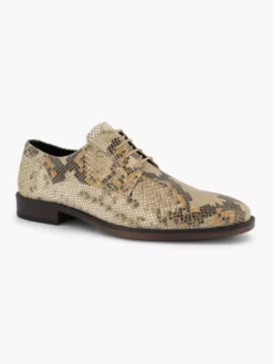 Beige Leren Veterschoen Slangenprint -Vanharen 2182004 H6