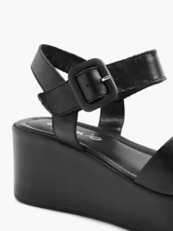 Zwarte Platform Leren Sandaal -Vanharen 2184073 H5