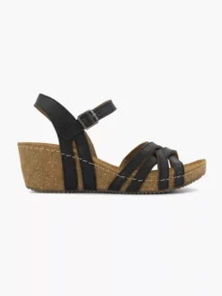 Easy Street Zwarte Leren Sandalen Sleehak