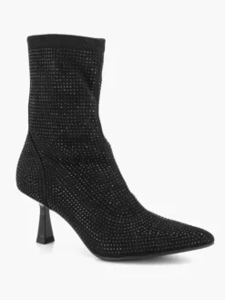 Zwarte Enkellaars Queenie Hak Glitters -Vanharen 2240684 H6